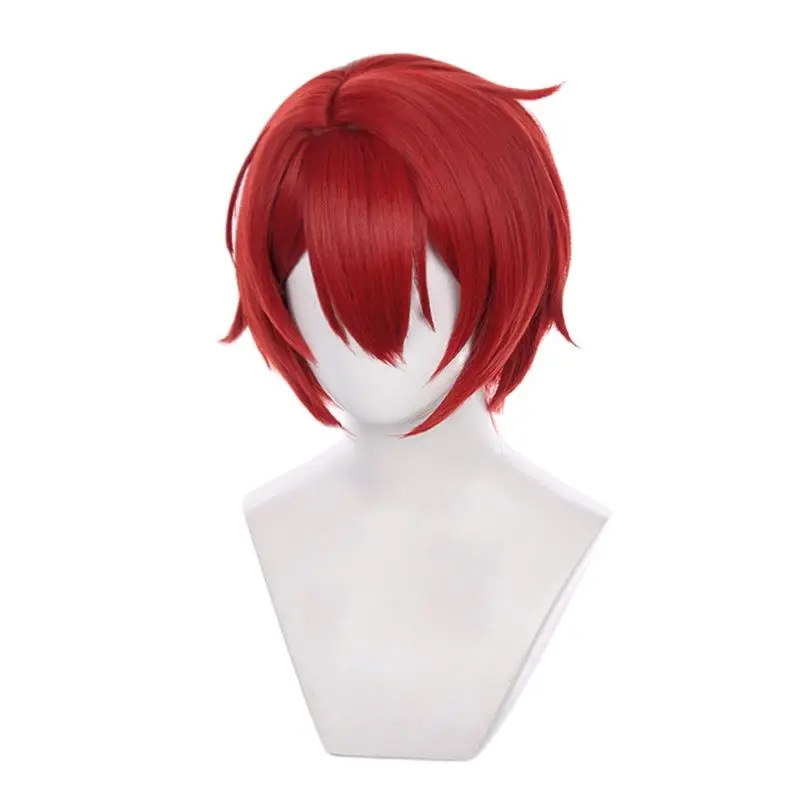 Ensemble Stars-pelucas de Cosplay Suou Tsukasa Suou, cortas, sintéticas, resistentes al calor, color rojo, para Halloween, con gorro gratis