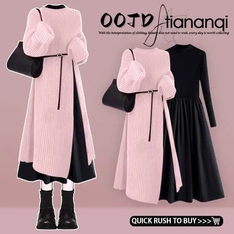 

Осень 2025: Женский вязаный длинный плащ-двойка Dr Set Ele, стройнящий силуэт, класса люкс, больших размеров, модный, эксклюзивно онлайн