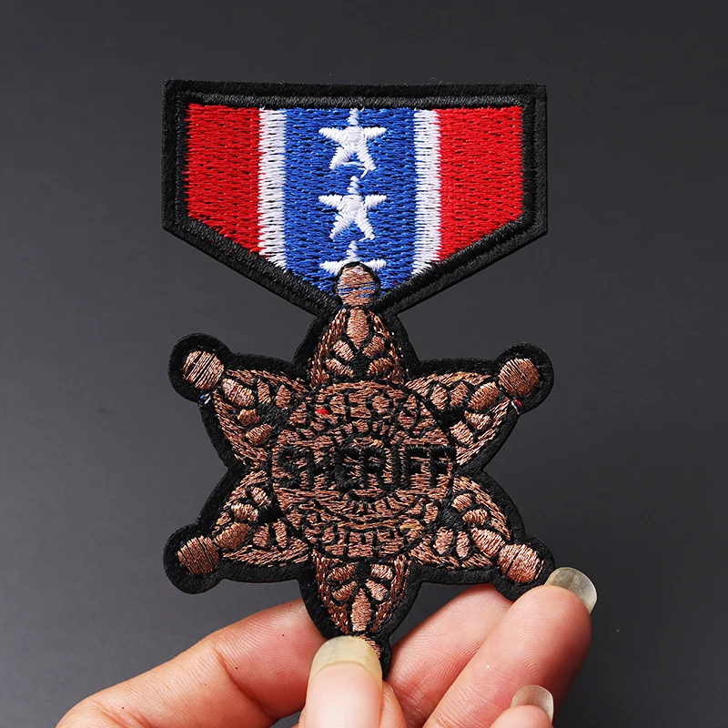 Sergeant Medal Size: 9x5.9cm Iron-On Patches Clothe Embroidery Applique Sewing Supplies Decorative Badges