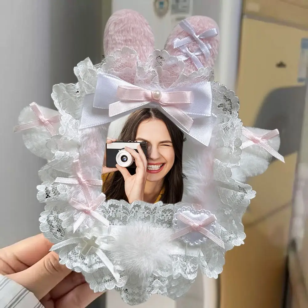 New 3 Inch Plush Card Holder Bow Lace Idol Photo Case DIY with Ribbon ID Card Protection Cover
