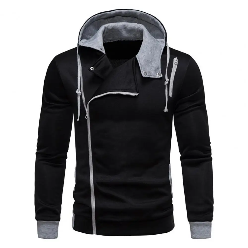 

Hooded Sweatshirt Men's Asymmetric Hoodies with Oblique Zipper Elastic Cuffs Drawstring for Fall Fashion Diagonal Zipper