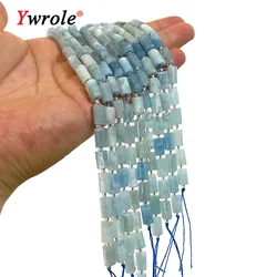 Natural Gemstone Real Blue Aquamarine Faceted Cylinder Loose Stone Beads For Jewelry Making DIY Bracelet Earrings Accessories