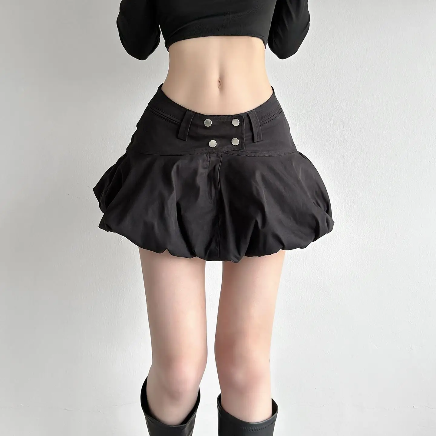 American Y2k Retro Metal Buckle Bud Skirt Women's Low Waist Miniskirt Slim Fit Spice Girl Skirt