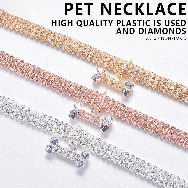 Dog Collar Rhinestone Jewelry Chihuahua Adjustable 3 Colors Rhinestone Stretch Crystal Dogs Collars Cats Necklace With Pendant