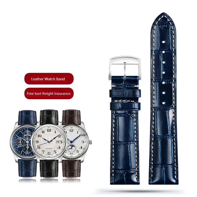 

19mm 20mm 21mm unisex Genuine Leather Watchband For Longines L2 L3 L4 Masters COLLECTION cowhide Watch Strap Blue brown black