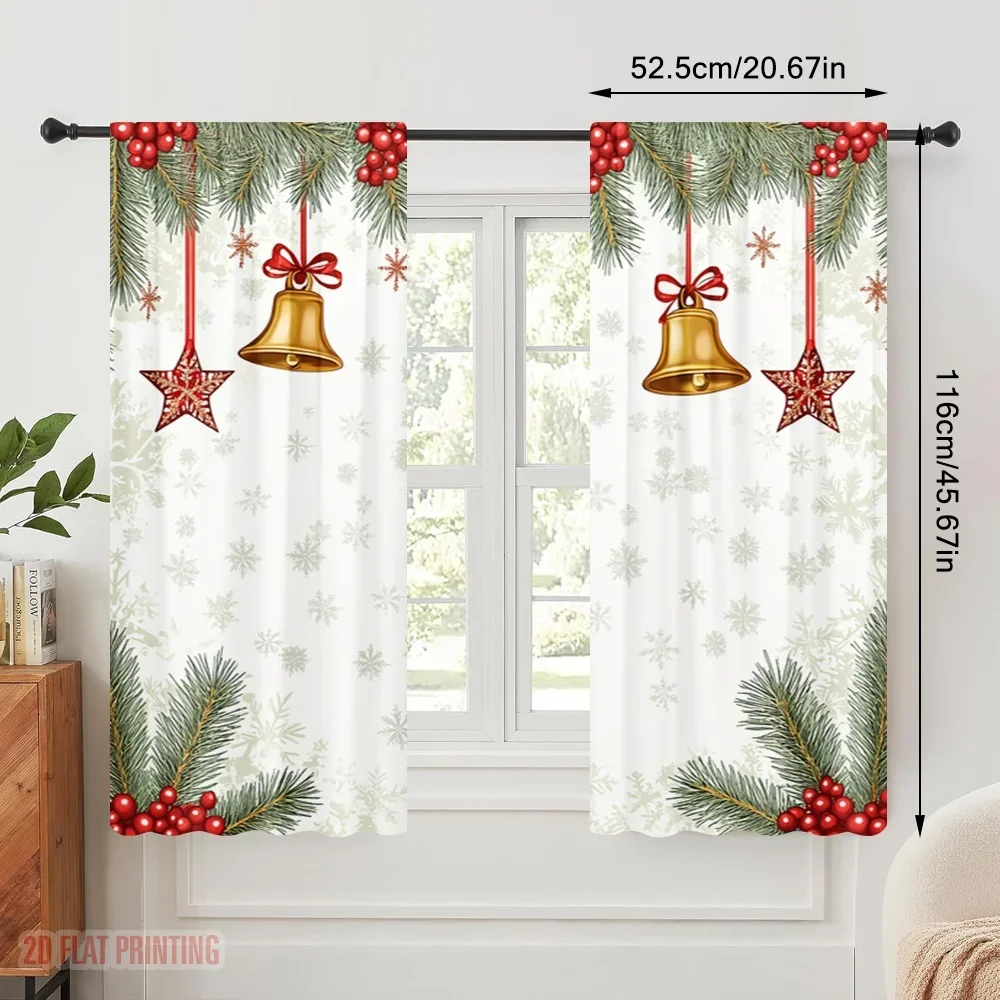 2pcs,2D plane printing Creative Curtains Christmas Bells Stars Snowflakes Border Polyester Woven (without rod) Festive Use for