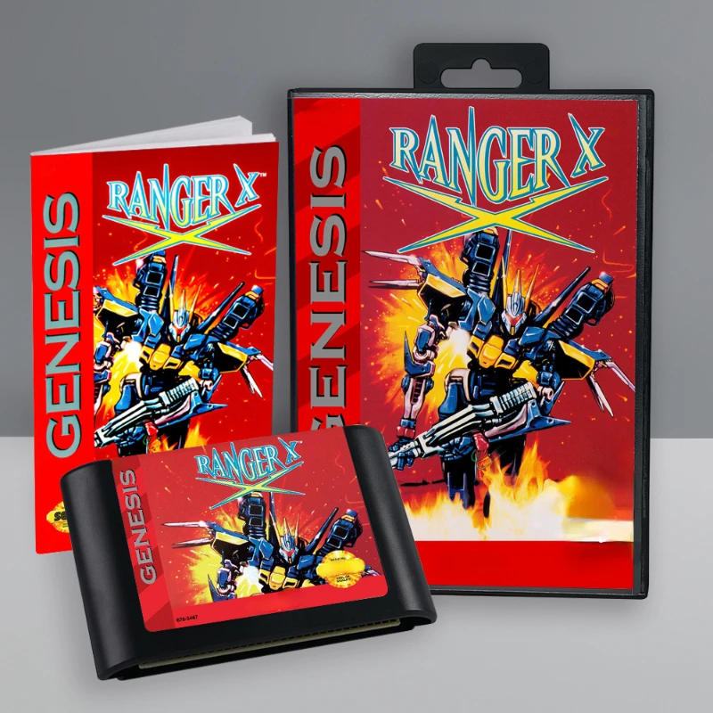 การ์ดเกม Ranger X 16 บิตพร้อมกล่องคู่มือสําหรับตลับคอนโซลวิดีโอเกม Sega Megadrive