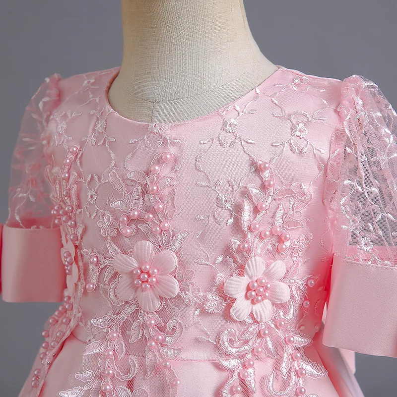 Hot selling newborn pink dress, high-end western-style lace sheer princess dress, formal one year birthday party washing dress