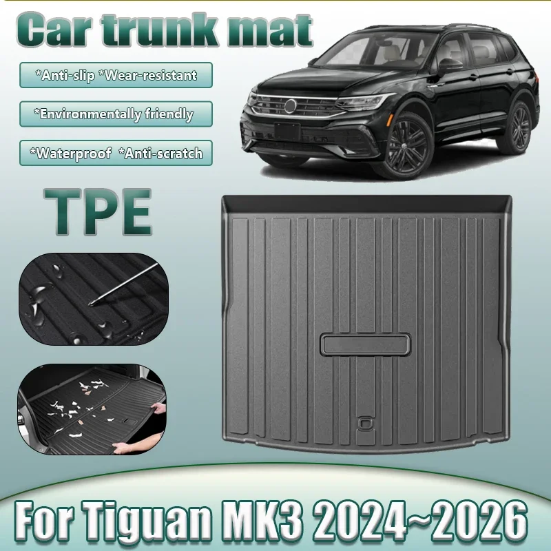 

TPE Car Trunk Mat For Volkswagen VW Tiguan MK3 2024 2025 2026 R-Line LWB 5 seats Waterproof Anti-dirty Rubber Pads Accessories