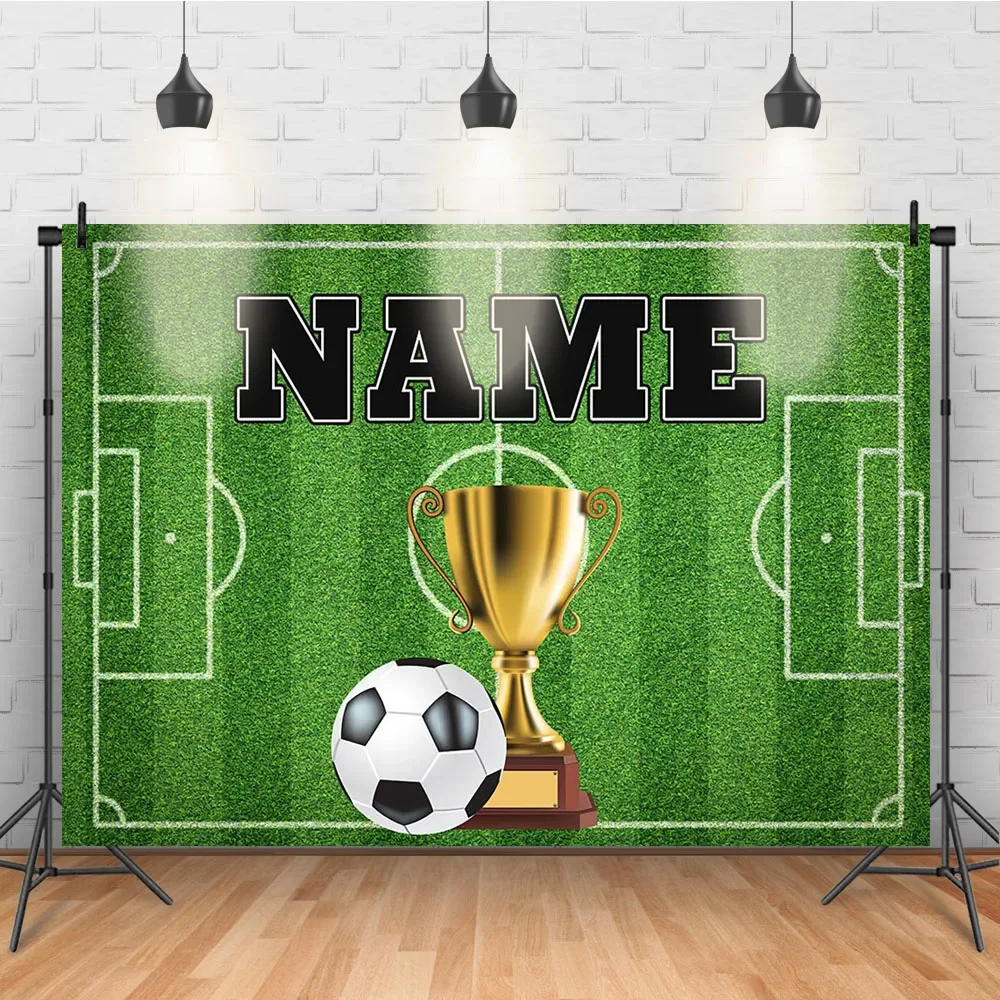 Football Birthday Backdrop Customize Name Boy Birthday Theme Party Decorations Football BGolden Trophy Backdrop for Photography