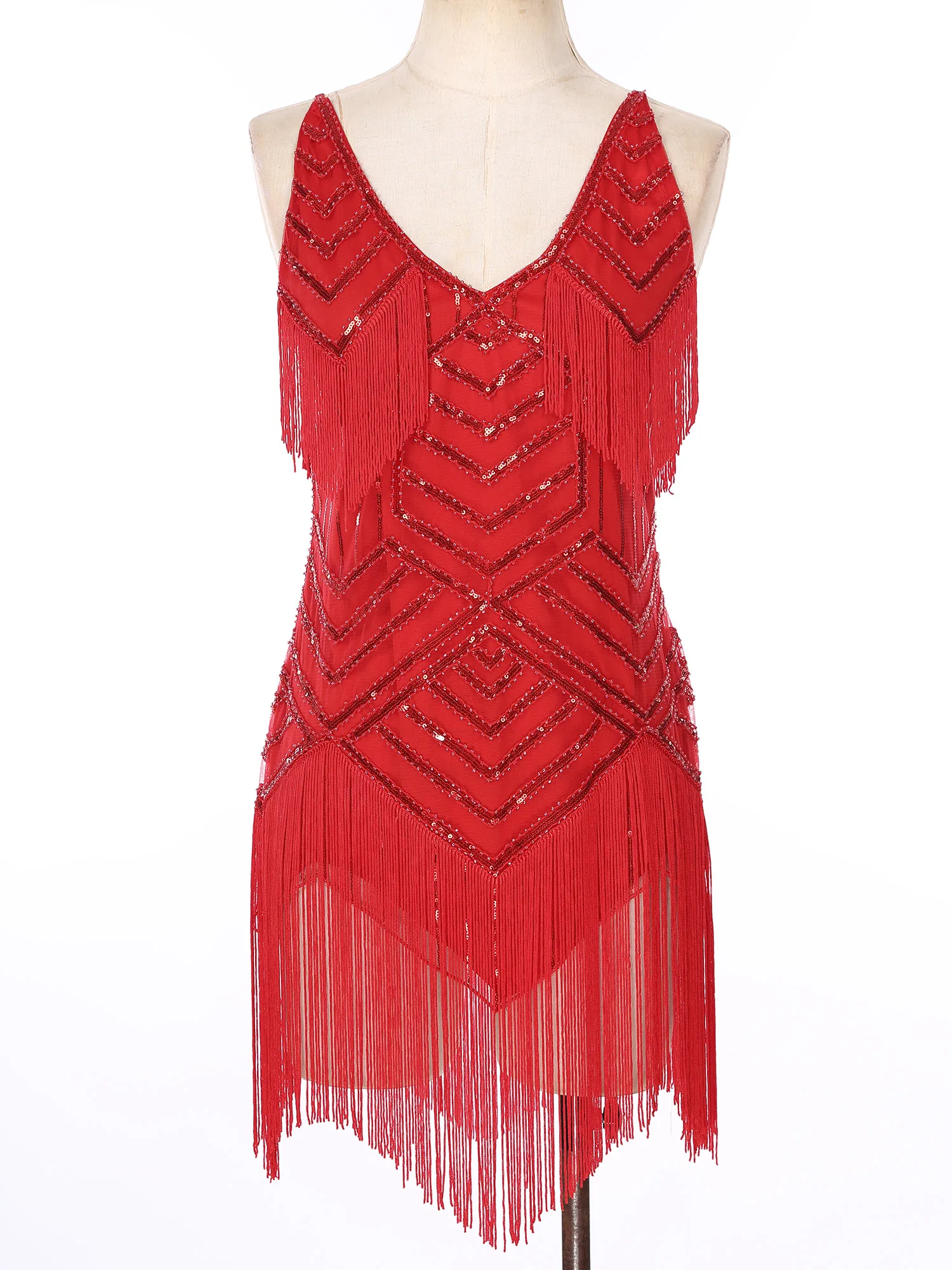 Vrouwen Volwassenen Vintage Jaren 1920 Fringe Flapper Jurk Latin Dans Kostuum Cha-Cha Tango Dancewear Femme V-hals Kwastje Turnpakje Jurken