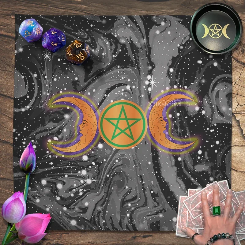 Sun Moon Star Spiritual Tarot Tablecloth Pentacle Altar Cloth Pagan Witchcraft Divination Astrology Oracle Cards Pads 3 Size