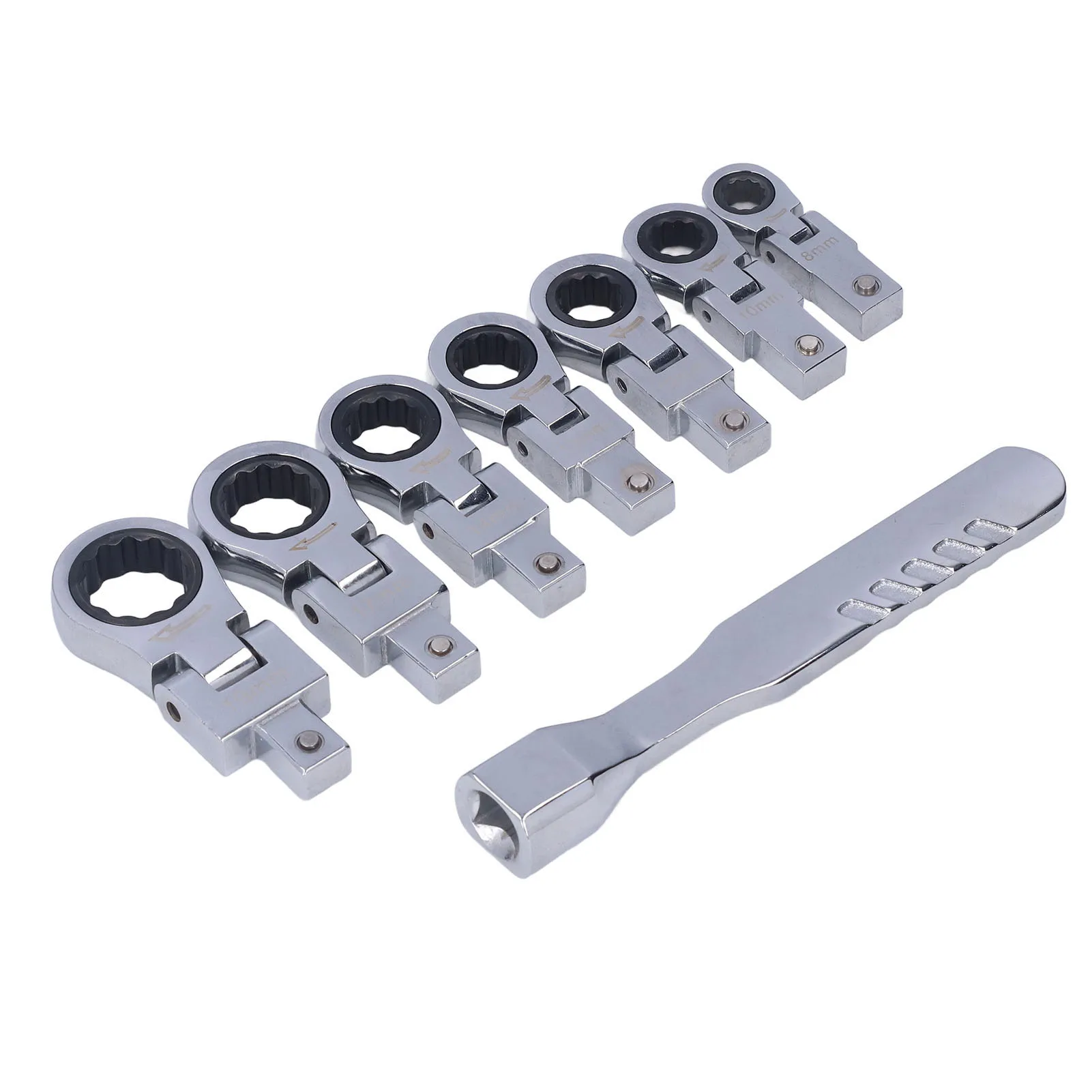 ZK40 8Pcs Ratchet Wrench 180° Flex Head Alloy Steel Tool Set Kit for Tubing Maintenance