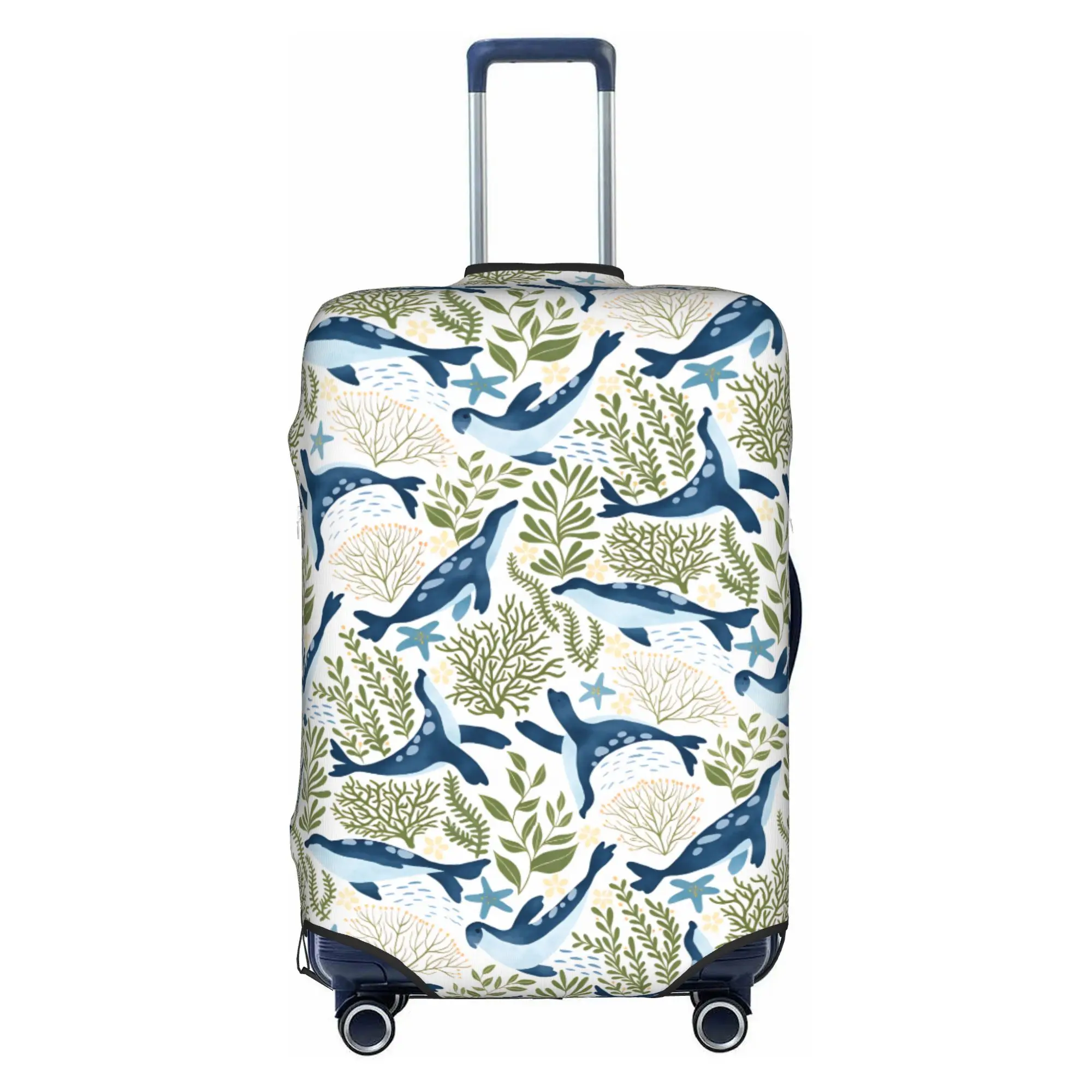 Seals Coral Starfish Watercolor Style Suitcase Cover Washable Seaweed  Travel Luggage Covers for 18-32 inch