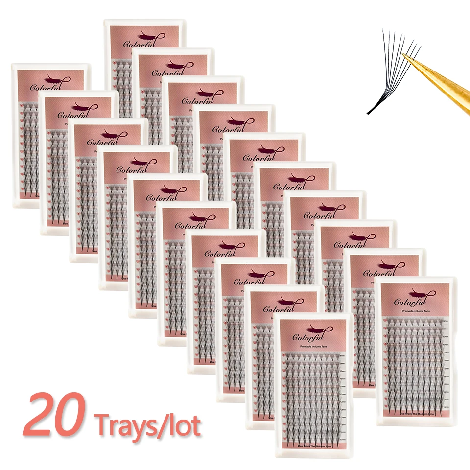 

20 Trays L+ M L Curl Cluster Eyelash Extension 3D 5D 6D 10D 12D Pointy Base Matte Black L Curl Premade Volume Fans Lash Supplies