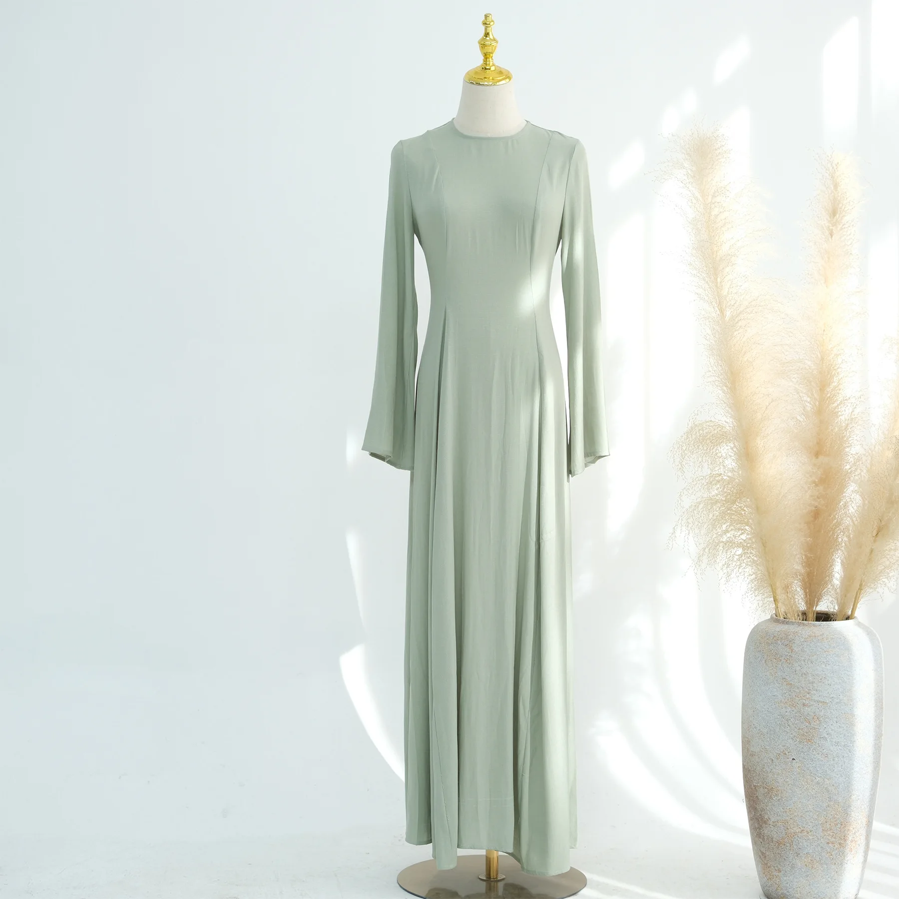 

Luxurious Dress Extraordinarily SideSash Waistline Dress Exquisite Turkish Traditional Dress Conservative Longline Sleeves Gown