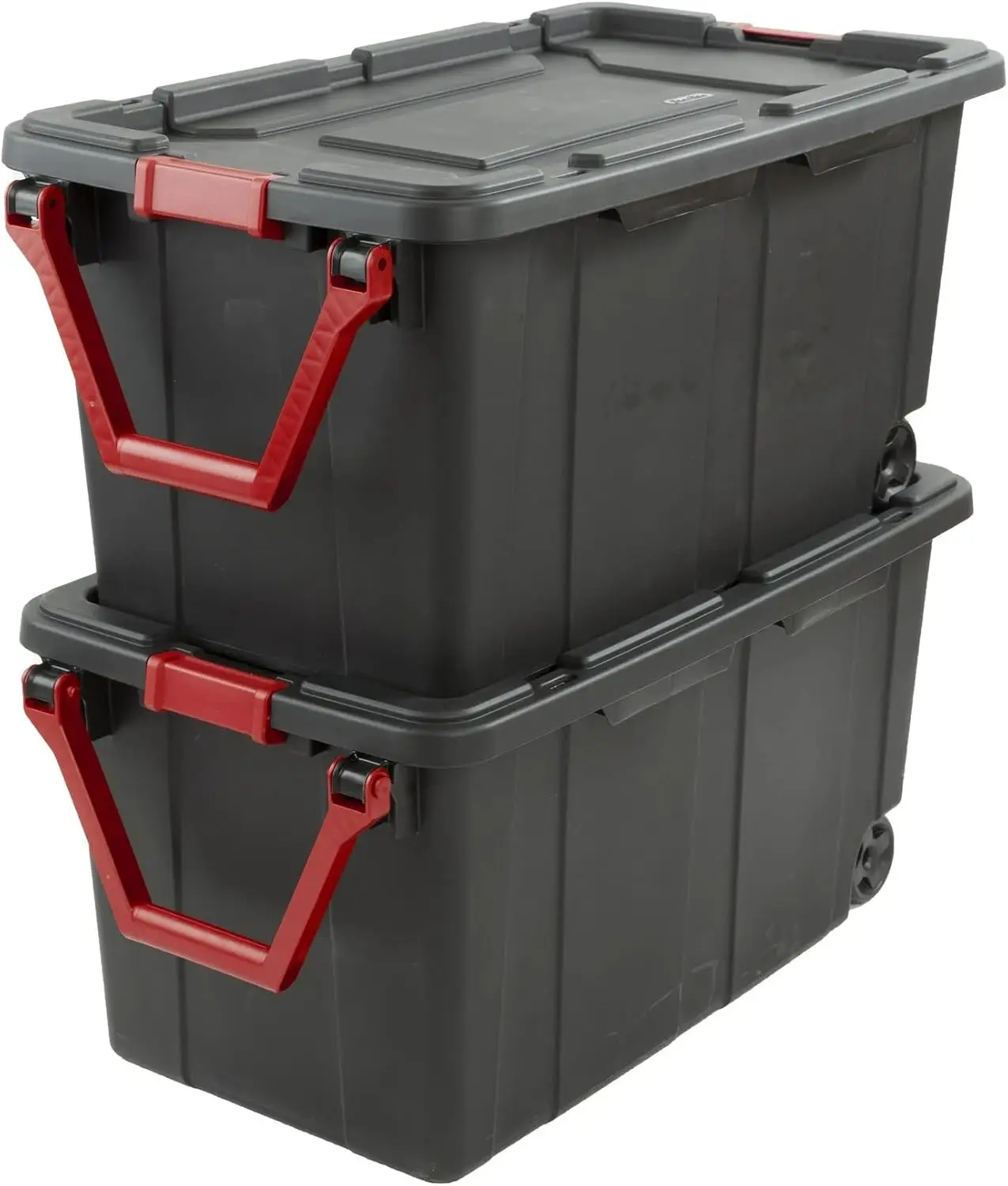 

40 Gallon Plastic Storage Box, Wheeled Industrial Tote, Pack of 2