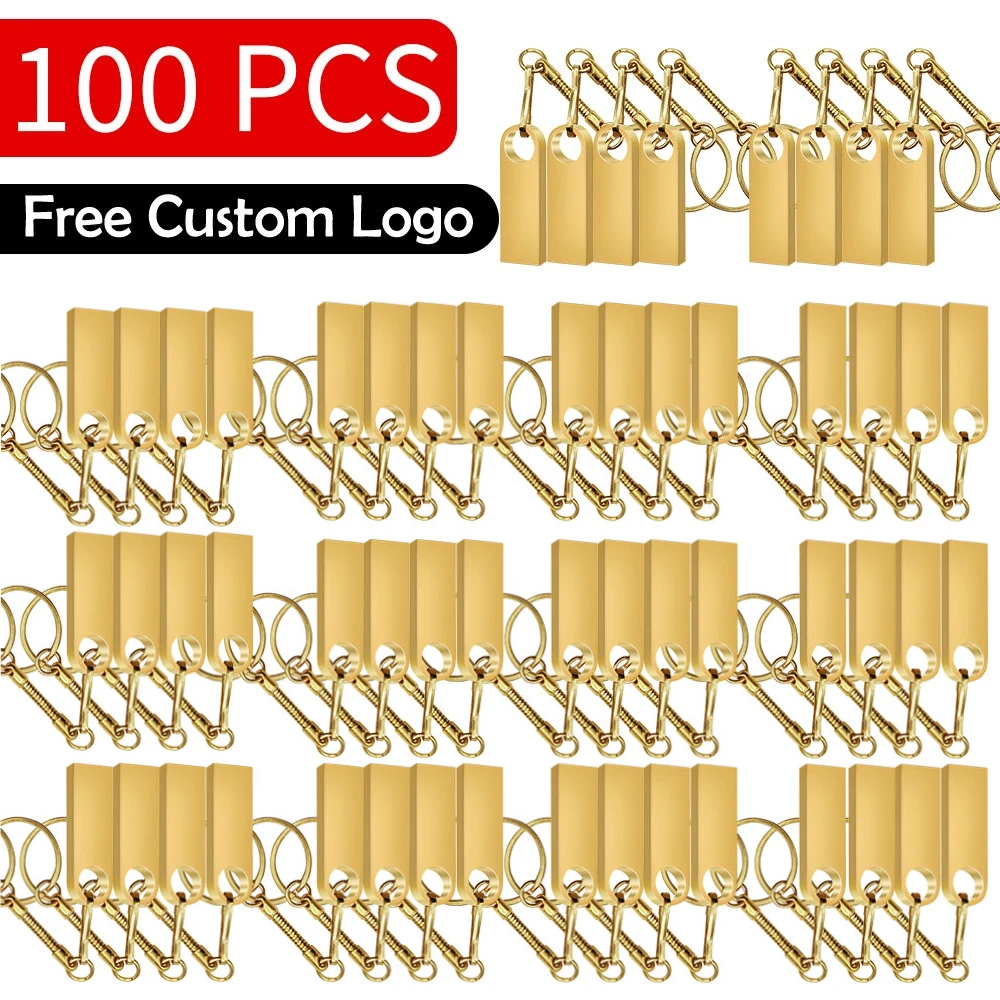 100PCS Free Custom LOGO USB 2.0 USB Flash Drives Metal 64GB Black/Gold gift 32GB Pen drive 16GB Memory stick U disk 8GB 4GB