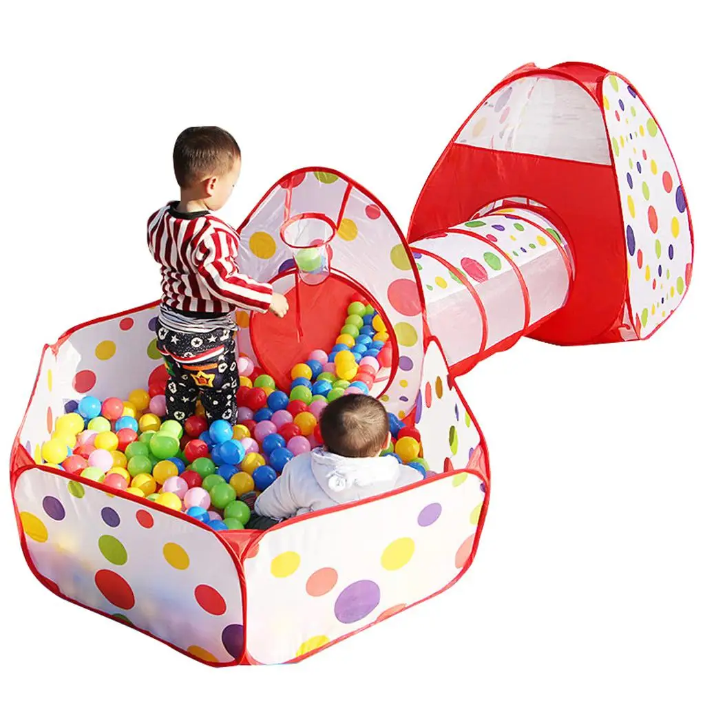 Portable children 3-in-1 Colorful Dotted Tunnel Playhouse Ball Pit Tent indoor Toy