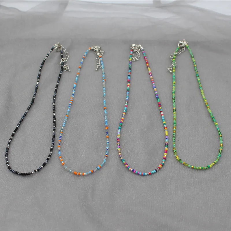 Gargantilla de hilo de cuentas de semillas simples para mujer, Collar de cadena, abalorio colorido hecho a mano, collar bohemio, regalo de joyería para mujer