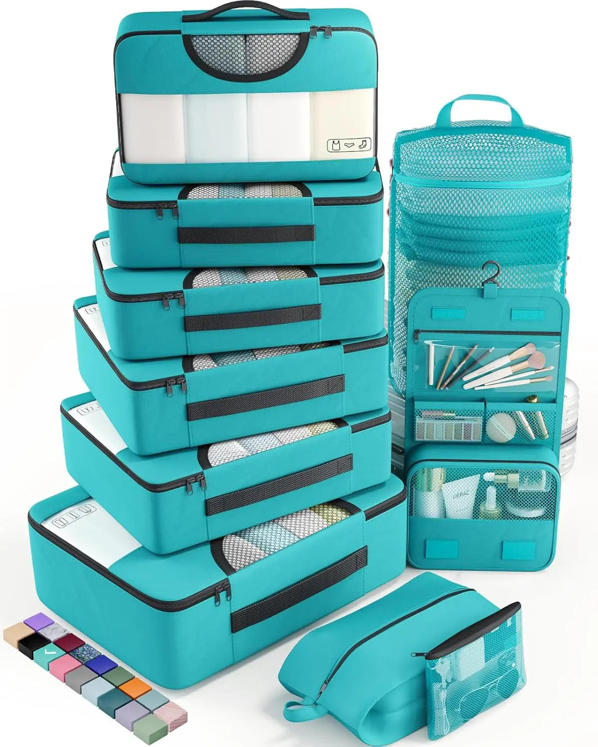 

10-Piece Kids Travel Packing Cubes Set with Toiletry & Shoe Bag for Airplane, Beach, and Road Trips