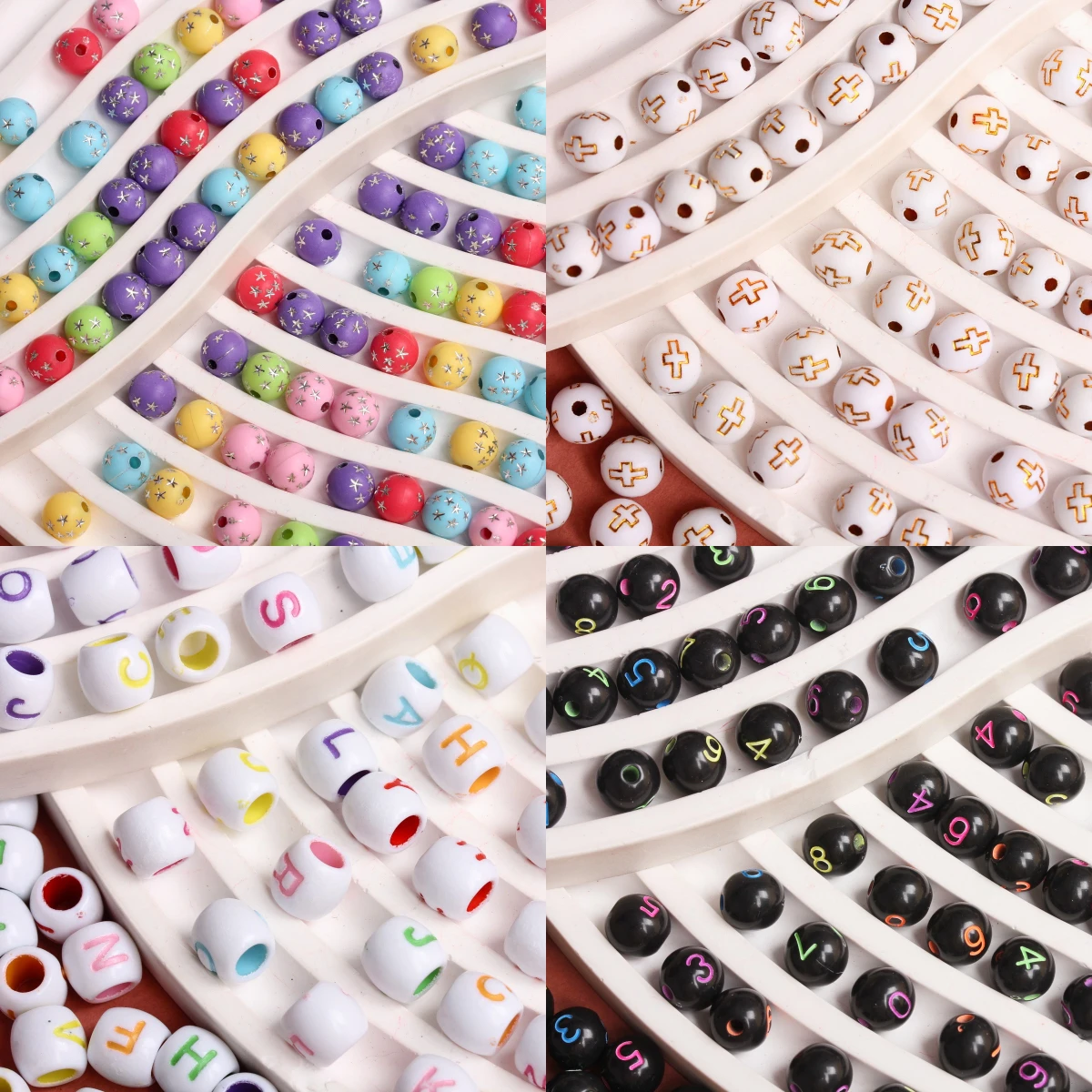 20pcs Cylinder Ball Shape Number Letter Star Loose Beads DIY Jewelry Making Bracelet Necklace Accessories