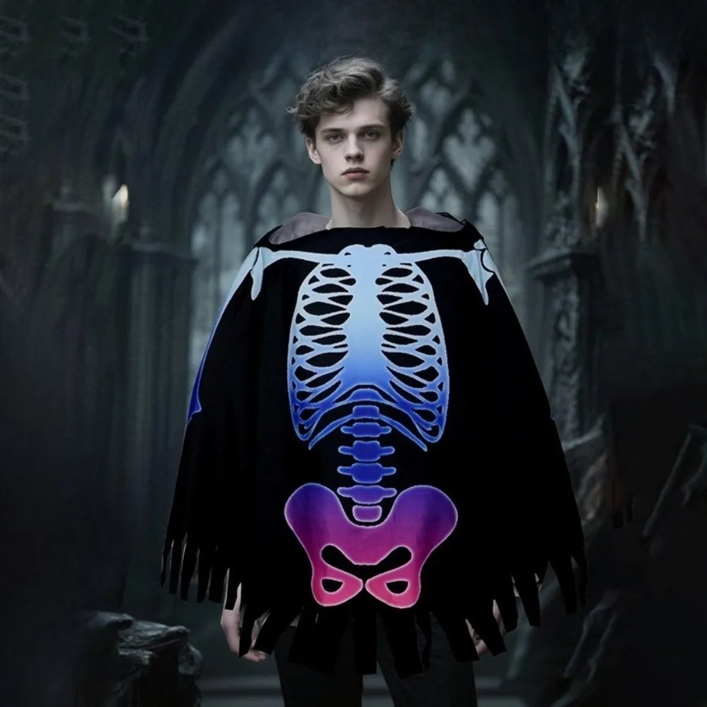 

Funny Cloth Skeleton Cape Goth Hooded Halloween Props Make Up Cosplay Costume Skull Bones Cloak Hallowmas