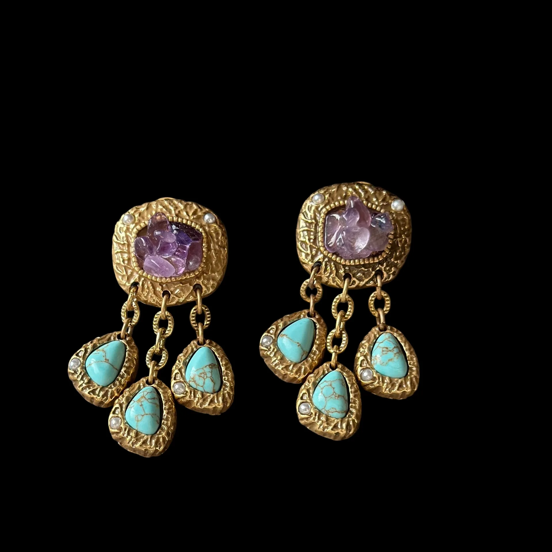 Vintage Lila Kristall-Türkis Wassertropfen Goldene Ohrringe für Frauen, Böhmische Ohr-Accessoires, Schmuckgeschenke, Party- und Freizeitkleidung – Detail 4