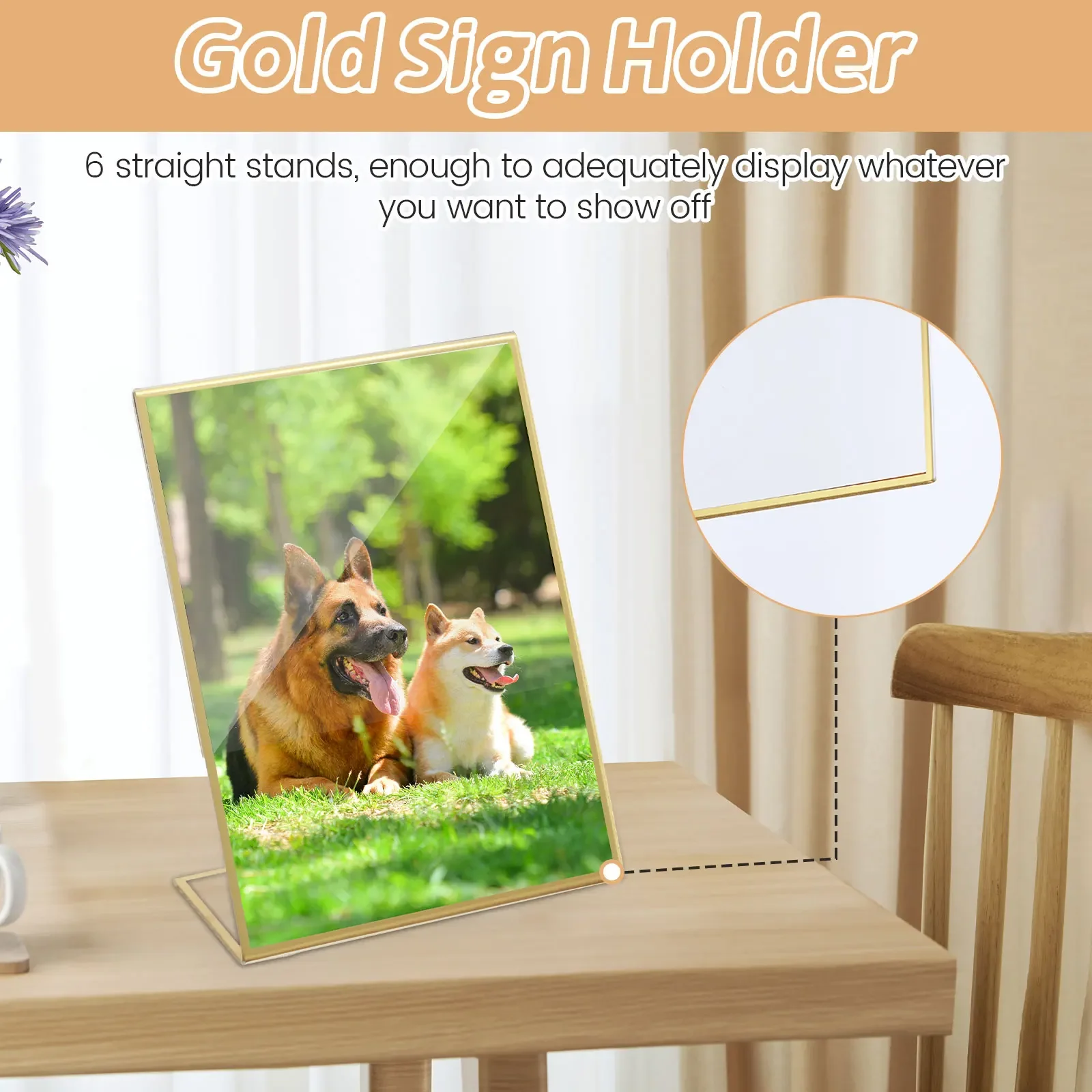 6Pcs Gold Acrylic Sign Holder Picture Frame Display Stand Clear Paper Holder Table Menu Stands for Wedding Office Restaurant