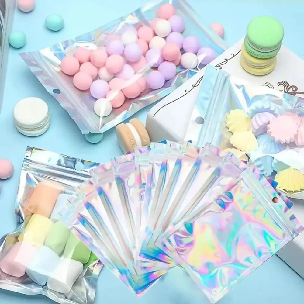 

100pcs High Quality Thicken Storage Bag Resealable Aluminum Foil Ziplock Bags Holographic Plastic Laser Packaging Bags Beauty