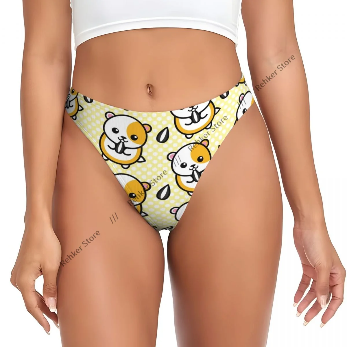 Sexy Panties Hamsters Sunflower Seeds And Yellow Polka Dots Thongs Underwear Women Lingerie Breathable G-string