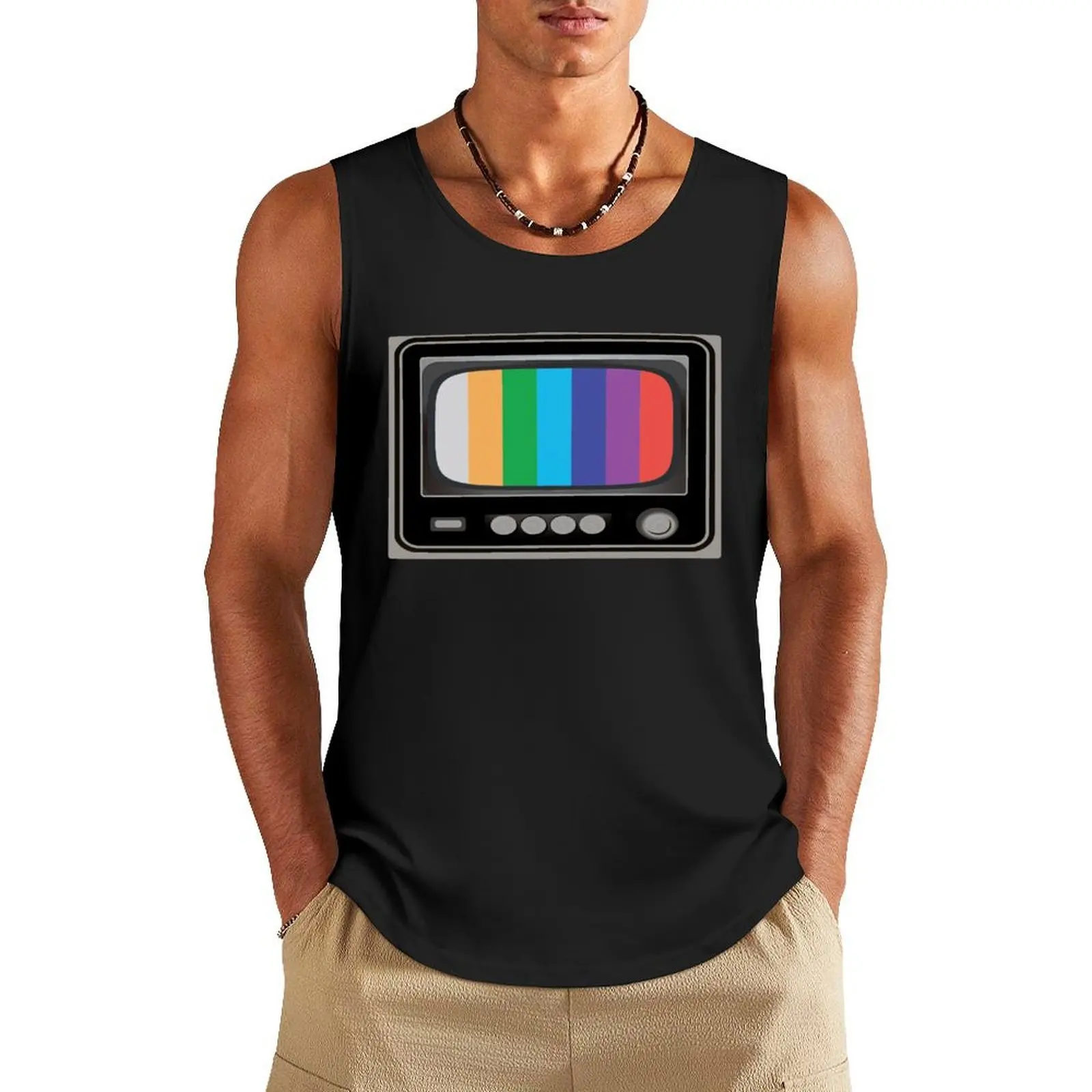 

Analog retro tv Tank Top Man gym clothes tops Male vest