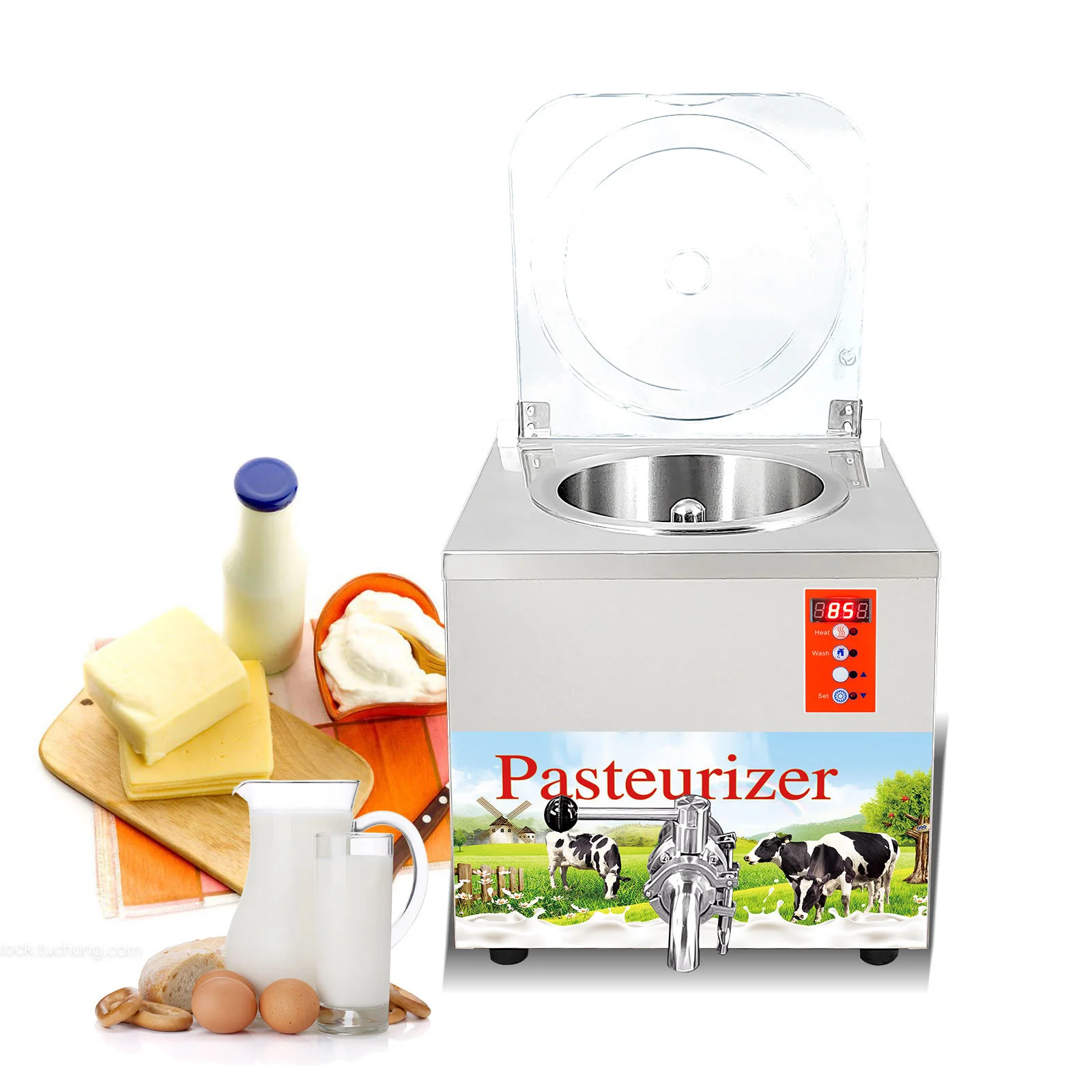 

14L Fruit Juice Milk Pasteurizer Machine Yoghurt Gelato Ice Cream 60 to 85 Degree Egg Pasteurization Machine with Ratary Mixer