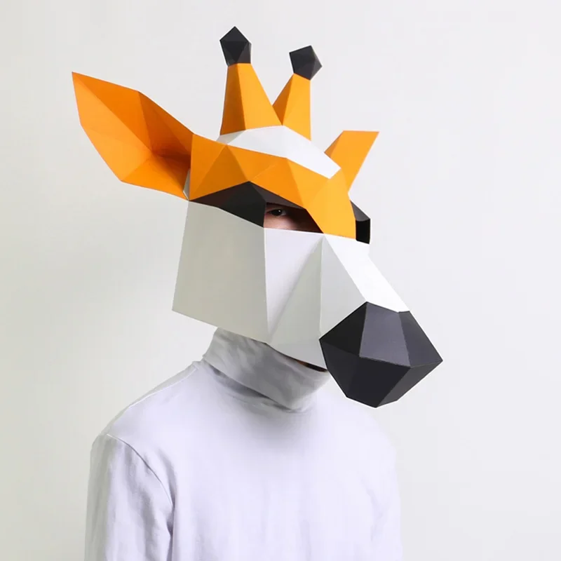 Giraffe Animal Adult Head Mask Paper Model,3D Papercraft Art Origami Costume Party Cosplay,Handmade DIY Craft RTY066