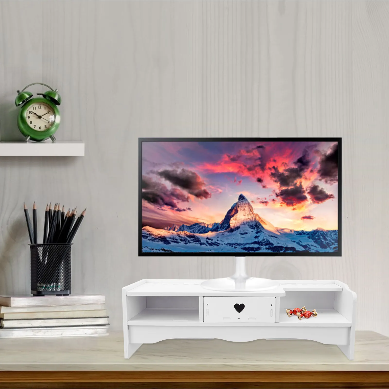 1Pcs Monitor Raised Rack Desktop Storage Organizer Office Computer Elevated Stand Drawer Type Computer Screen Riser Heighten