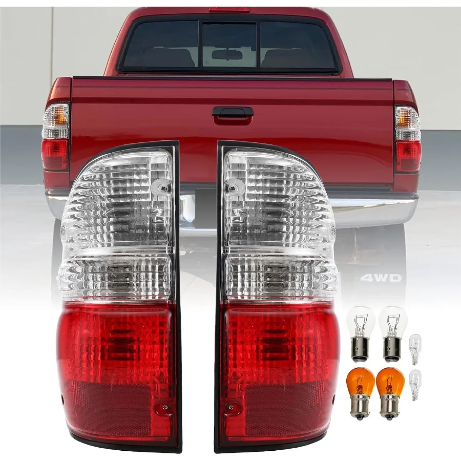 

USR DEPO 0104 Tacoma Tail Lights JDM Style Red Clear Lens Rear Tail Lamps Set Left + Right Designed for 20012004 Tacoma Pickup