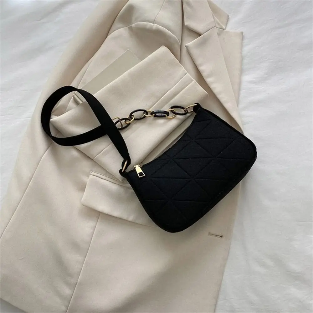 Felt Shoulder Bag for Women Girls Solid Color Underarm Bag Fashion Tote Bag Handbag