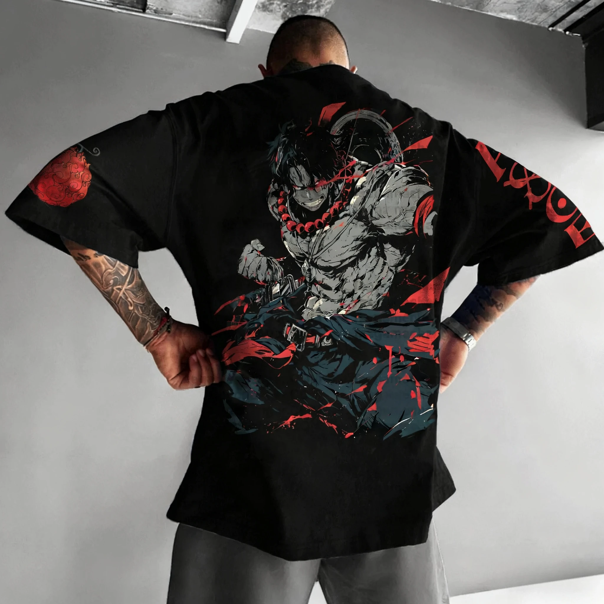 2025 Camiseta holgada americana de manga corta de algodón con estampado de Luffy de una pieza para hombres y mujeres, camiseta deportiva transpirable de verano con cuello redondo