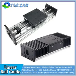 Heavy Duty Linear Slide Table HGR20 Double Guide Rail Ballscrew Linear With Dust Cover SFU2010/2005 4PCS HGR20 CNC Block 200KG