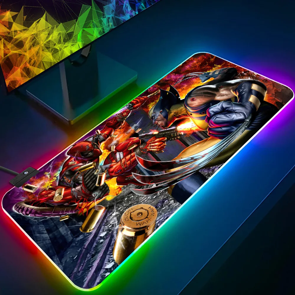 Deadpool & Wolverine Movie RGB Pc Gamer Keyboard Mouse Pad Mousepad LED Glowing Mouse Mats Rubber Gaming Computer Mausepad