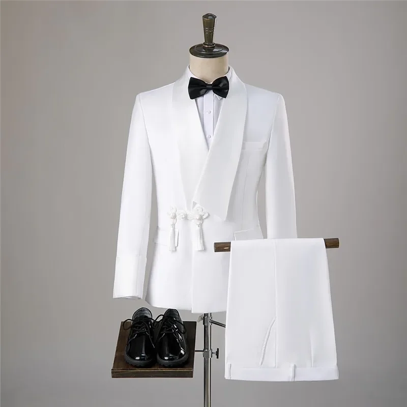 M6091 Green fruit collar male Chinese wedding photo suit male photo