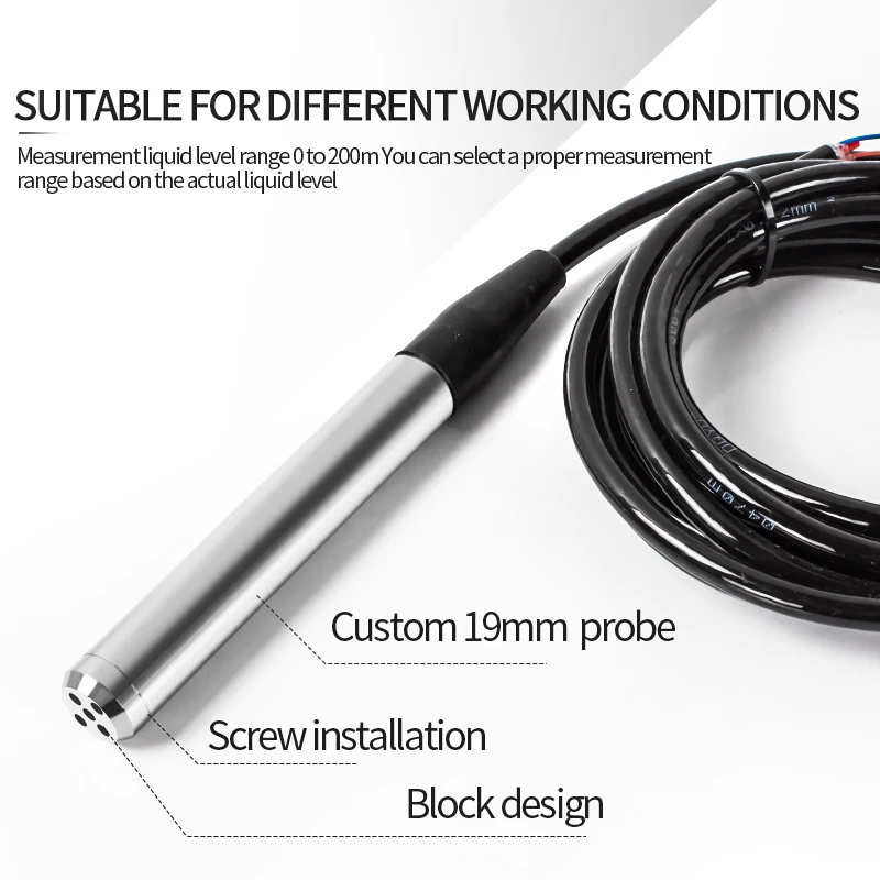 19mm Probe Bore Well Water Level Sensor 4-20mA 316l Stainless Steel Submersible Water Liquid Level Sensor Transmitter
