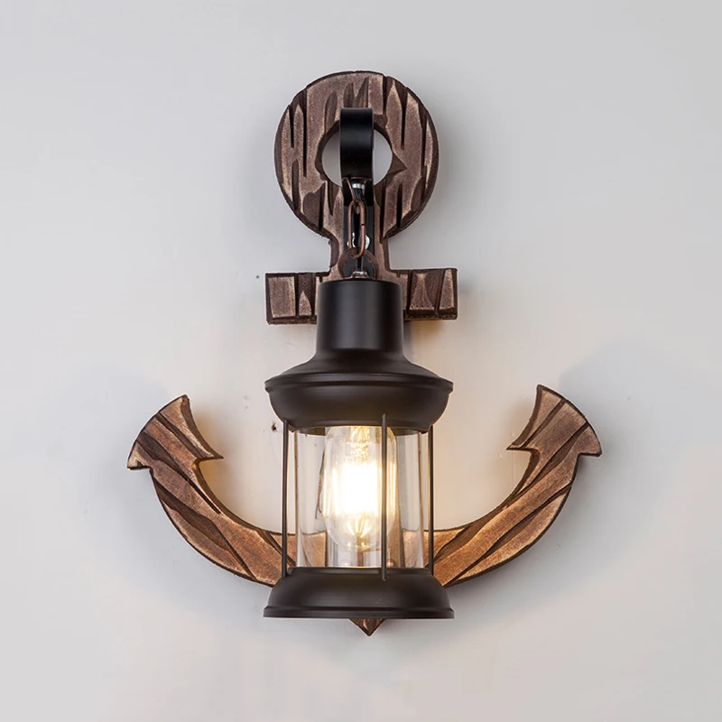 

Personality Iron Retro Industrial Wall Lamp Restaurant Cafe Bar Home Wood Glass Light Living Room Bedroom Wall Sconce Lamp