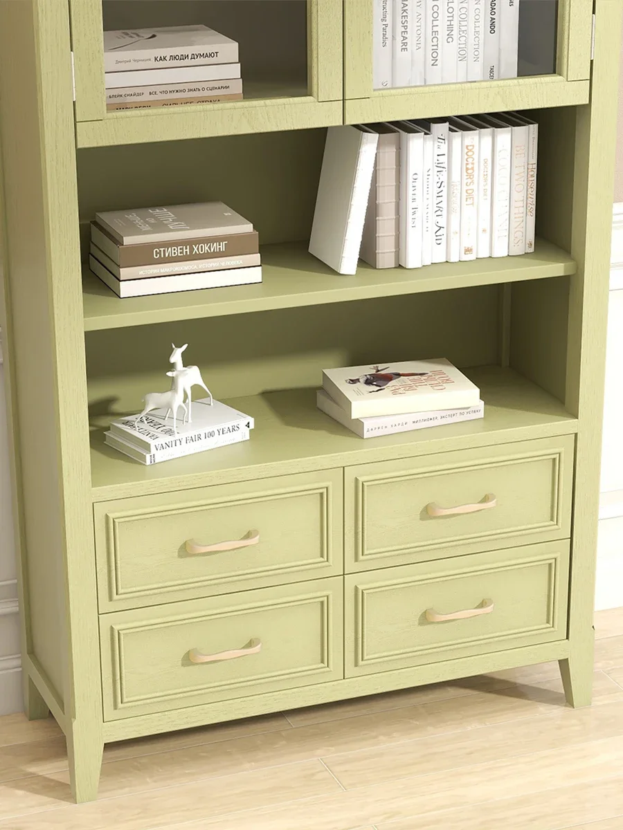 Self-view Pastoral mustard green tall cabinet office simple storage cabinet dustproof display cabinet against the wall Bookcase