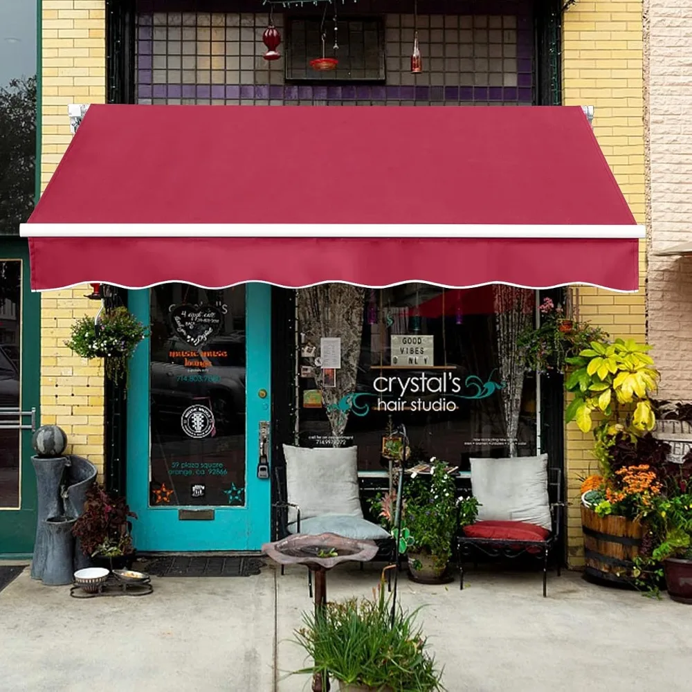 

9.8x8.2 Ft Manual Retractable Awning, Aluminum Polyester Patio Door Window Awning, Sunshade Shelter with Crank Handle