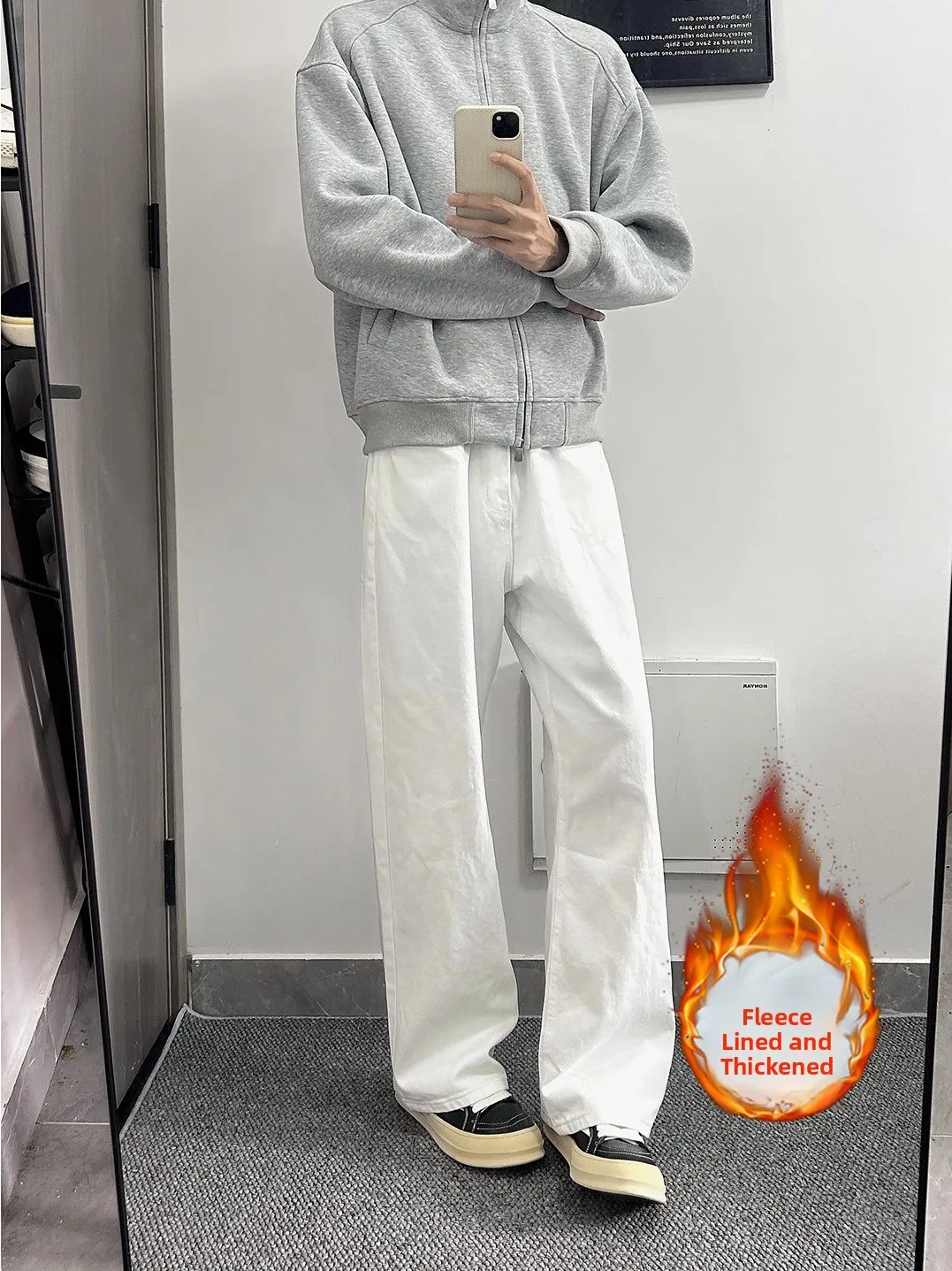 

Cleanfit White Men's Straight Leg Jeans High Street Sle Elastic Waist Casual Long Trousers Wear Resistant All Season Jeans