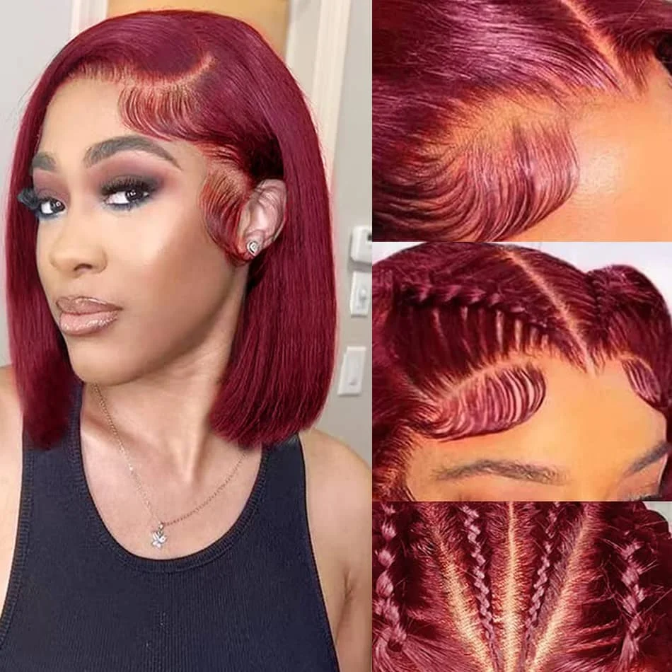 99J Bob Wigs Lace Front Human Hair Wigs 13x4 Lace Frontal Human Hair Wig Burgundy Straight Short Bob Curly Human Hair Bob Wigs