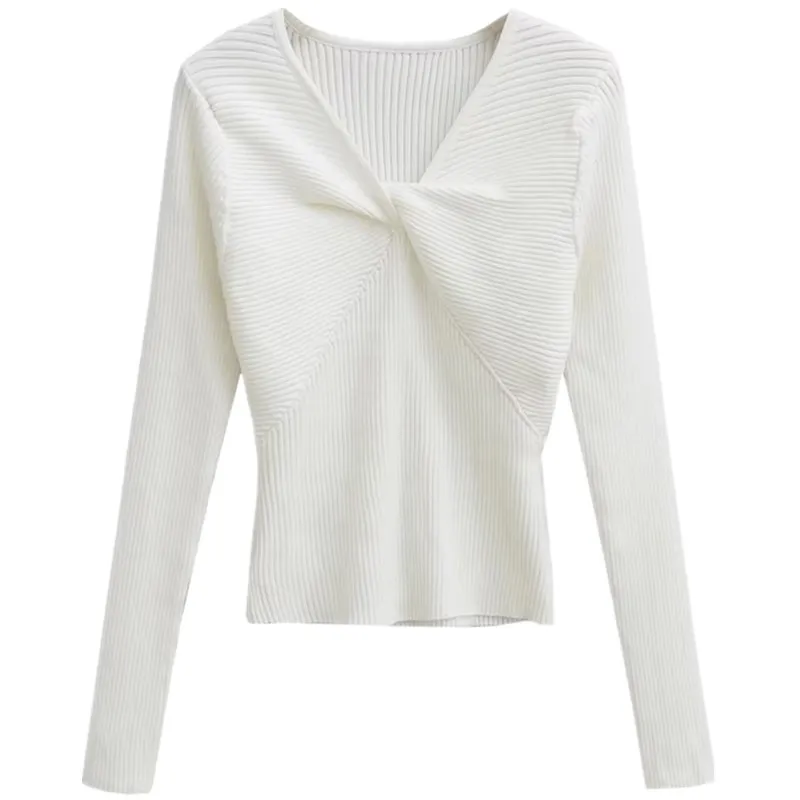 ファッショナブルな女性のニット V ネック ツイスト タイト ベーシック ウィンター セーター 多用途 スタイリッシュ 通勤スタイル 長袖 レギュラーフィット