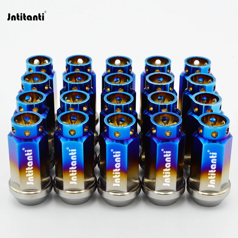 Jntitanti 20pcs Gr.5 titanium lug nut M14*1.5*45mm cone seat Closed end wheel nut for Tesla VW AUD racing car