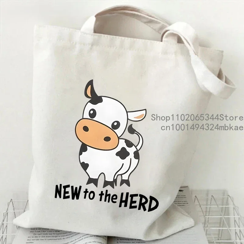 Canvas Tote Bag Sorry I\'m A Bit Moody Today Print Student Shopping Bag Cartoon Cow Graphic Casual Handbag Side Bag for Ladies